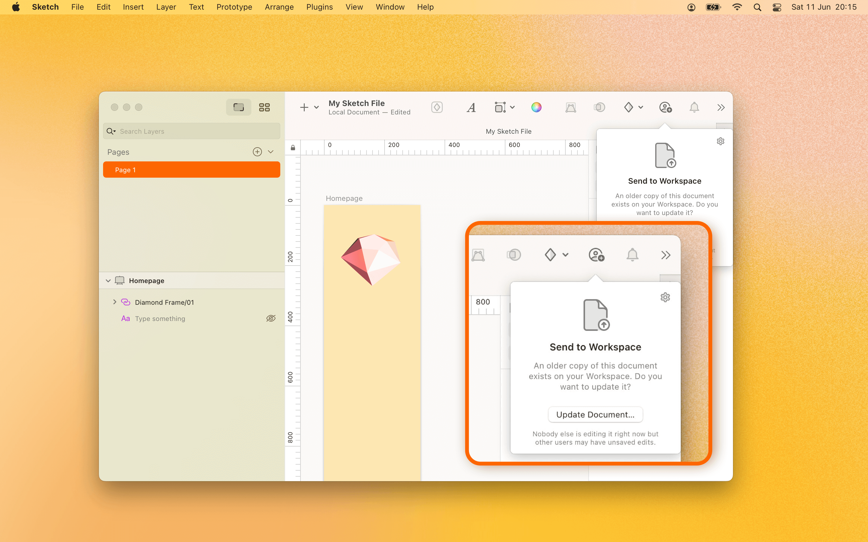 Update your document with the collaboration button